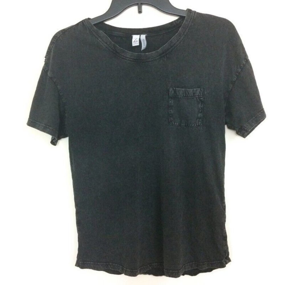Z By Zella Women Short Sleeve Active T-Shirt Pocket Front Washed Faded Black XS